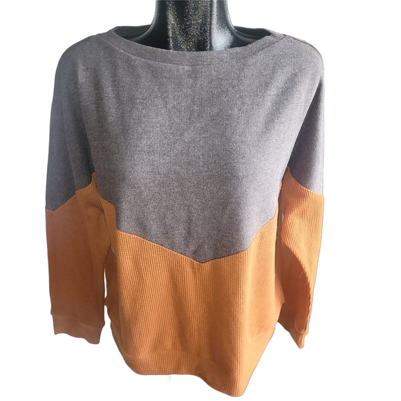 Tickled Teal Colorblock Gray and Copper Sweater XL - Picture 1 of 6